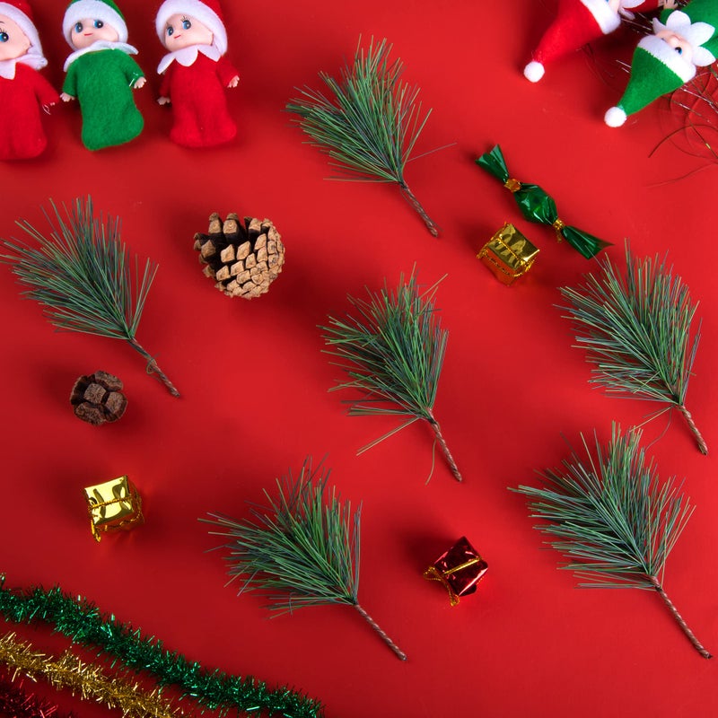 Alpurple 60 PCS Artificial Green Pine Needles Branches- Small Pine Twigs Stems Picks- Fake Greenery Pine Picks for Christmas Garland Wreath Embellishing and Home Holiday Garden Decoration - Image 2